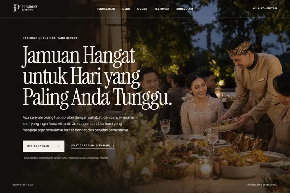 President Catering landing page hero section.