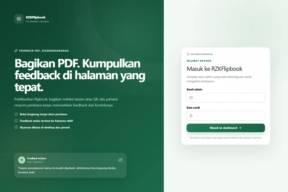 RZKFlipbook admin login interface.